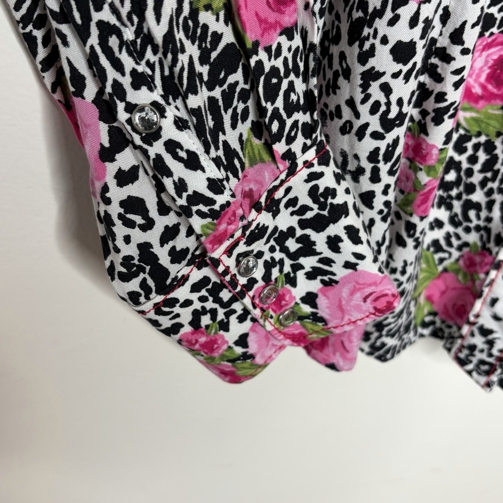 Ariat Rose Floral Leopard Snap Western Shirt Womens Small Cowgirl Rodeo Country - Picture 4 of 8